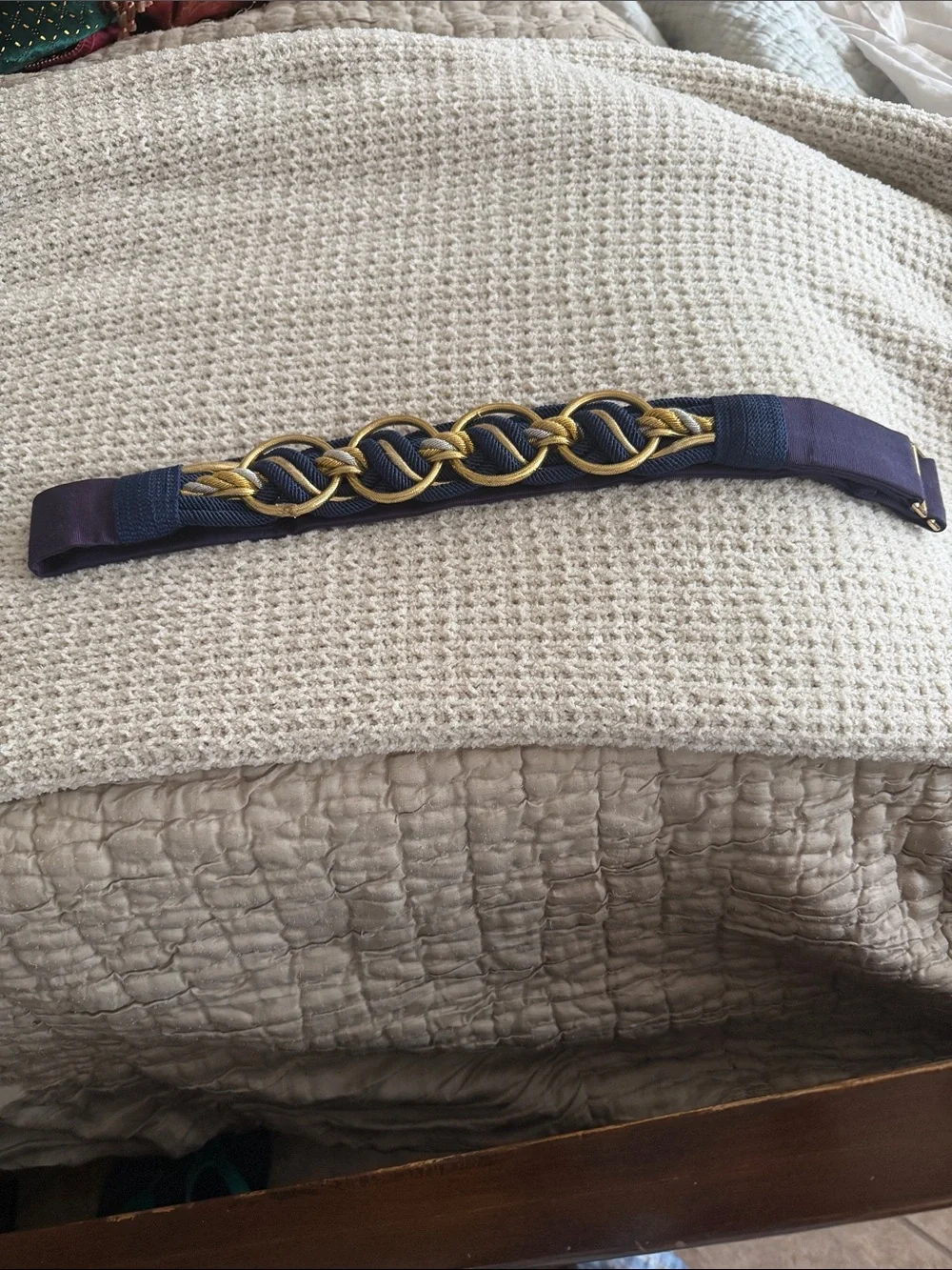 Navy and Gold Braided  Belt med to large Velcro adjustable